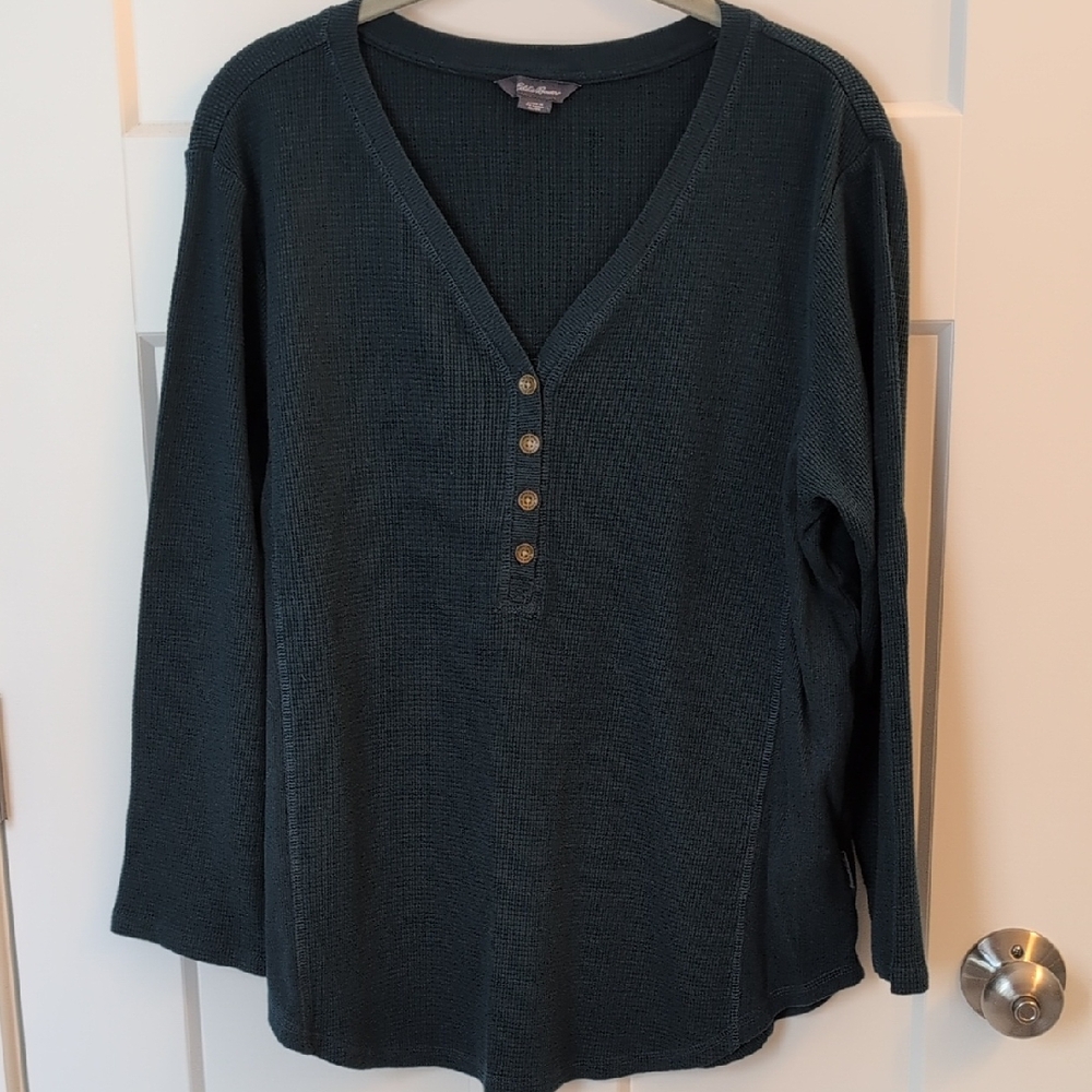 Ladies Eddie Bauer Forest Green Ribbed Top Size XL